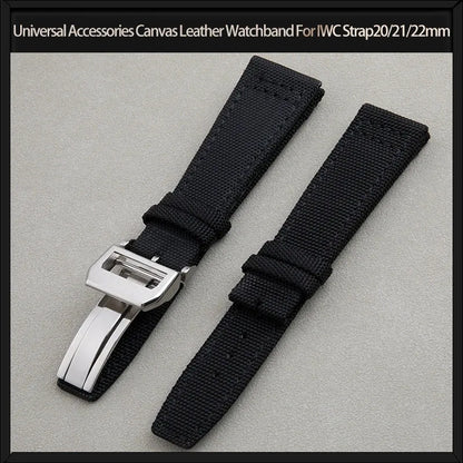 Universal Accessories Canvas and Leather Watch Strap for IWC PILOT Portugal Watch Strap 20mm 21mm 22mm Foldable Strap