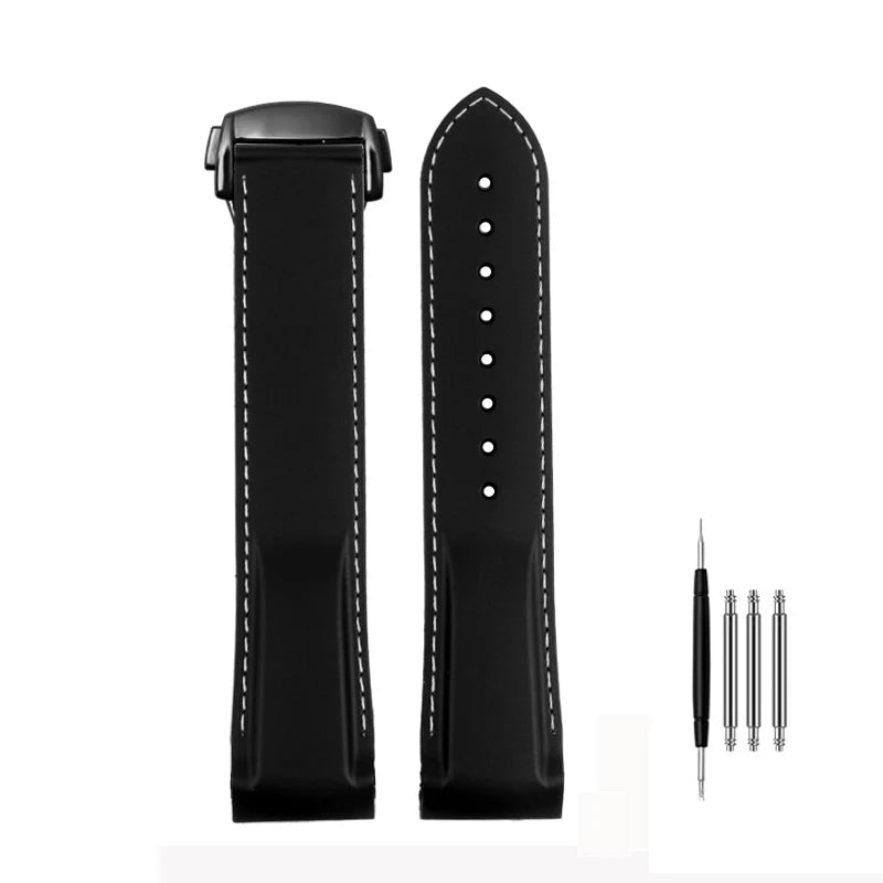 Cinturino per orologio da uomo in gomma e silicone, fibbia pieghevole, estremità curva, per Omega Seam84300 Speedmaster, 20 mm 21 mm 22 mm