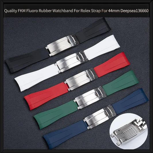 Cinturino per orologio in caucciù fluorurato FKM per Rolex, per Deepsea 44mm 136660 136668LB SEA-DWELLER 126660, fibbia scorrevole 22mm