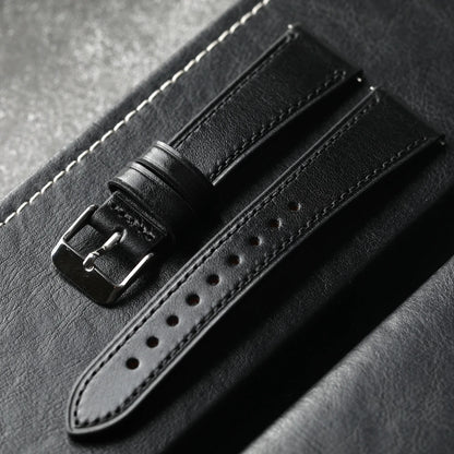 Bracciale in pelle di vacchetta italiana fatto a mano, 18 19 20 21 22 MM nero, cinturino in pelle vintage blu-verde, a sgancio rapido, bracciale morbido da uomo