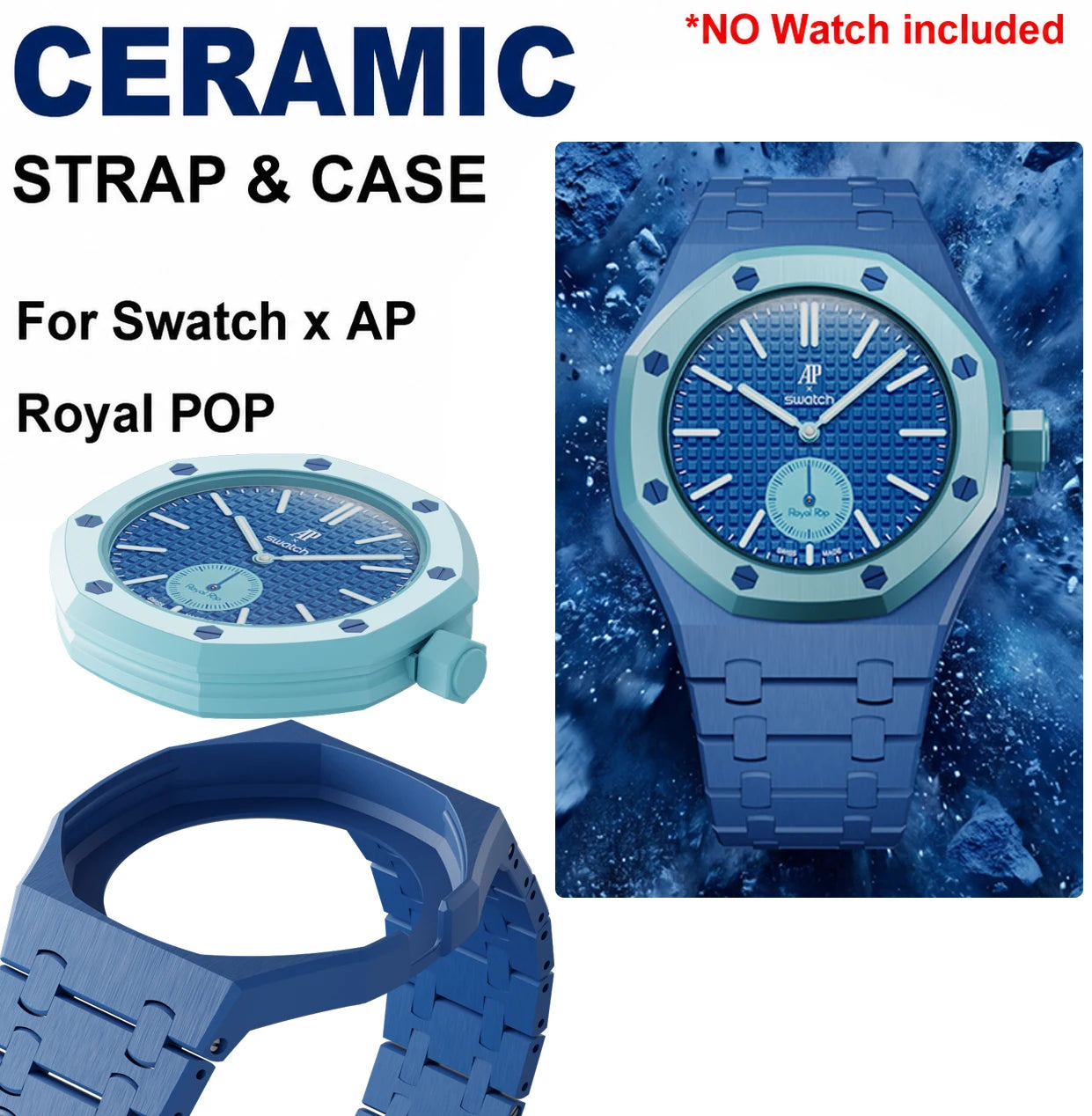 Ceramic Mod Kit for Swatch x AP Royal POP Biomaterials, Watch Case, Strap, Pocket Watch Changer