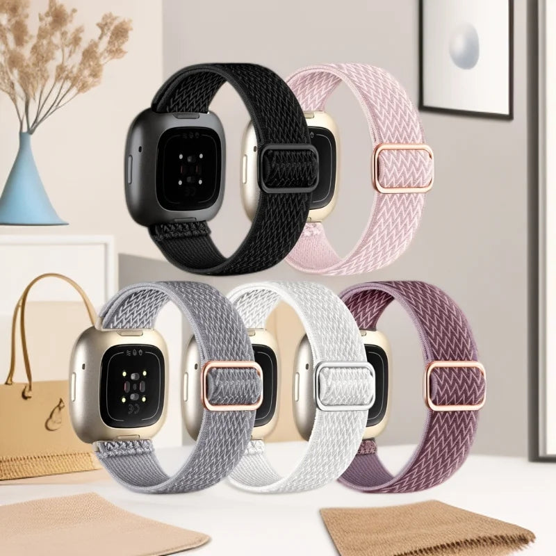 5-Pack Nylon Elastic Loop Bands for Fitbit Versa 4/Versa 3, Replacement Strap for Fitbit Versa 2/Sense 2/Sense Watch Band