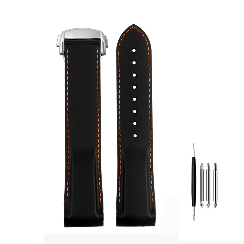 Cinturino per orologio da uomo in gomma e silicone, fibbia pieghevole, estremità curva, per Omega Seam84300 Speedmaster, 20 mm 21 mm 22 mm