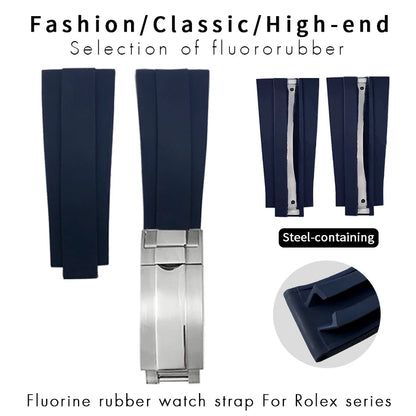 Bracelet de montre en caoutchouc fluoré FKM souple, 18mm, 20mm, 21mm, 22mm, pour Rolex Submariner GMT Daytona Yacht-Master, boucle coulissante OYSTERFLEX