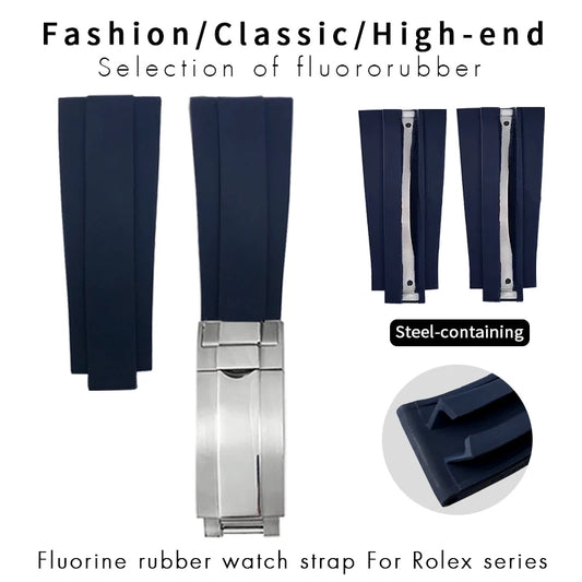 Bracelet de montre en caoutchouc fluoré FKM souple, 18mm, 20mm, 21mm, 22mm, pour Rolex Submariner GMT Daytona Yacht-Master, boucle coulissante OYSTERFLEX