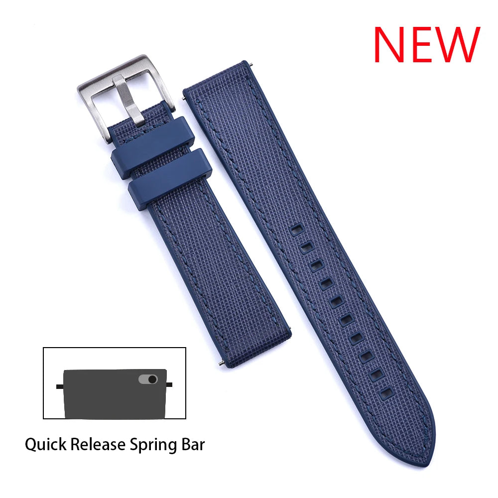 Bracelet de montre FKM, nouveau Design, 20mm 22mm, libération rapide, hybride, caoutchouc fluoré, cuir, FPM, doux et Durable, unisexe