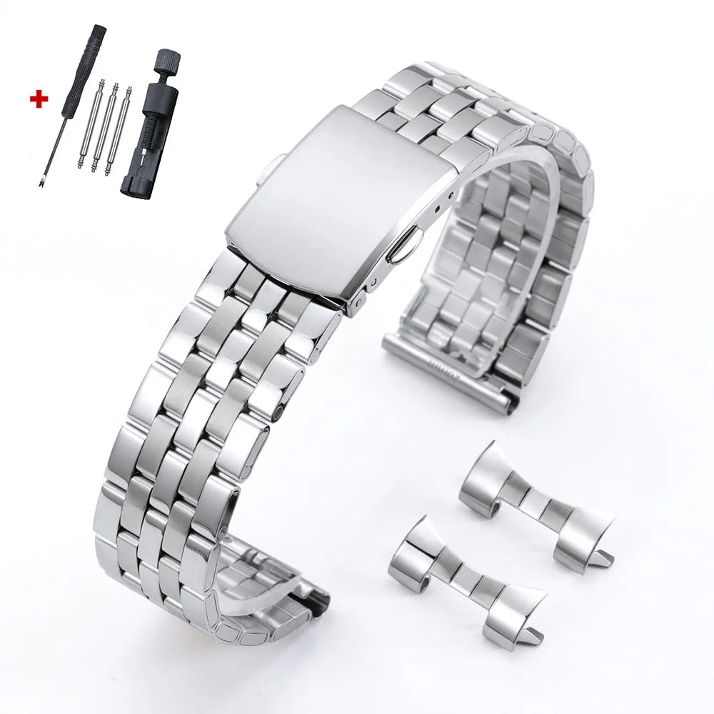 Bracelet de montre en acier inoxydable, 12mm 14mm 16mm 18mm 20mm 22mm 24mm, Bracelet métallique universel pour hommes et femmes, remplacement des sangles à boucle pliante