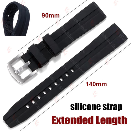 Cinturino per orologio in gomma a lunghezza estesa per Seiko, misura grande, lungo, in silicone, 18/20/22/24 mm, cinturino sportivo morbido per Rolex