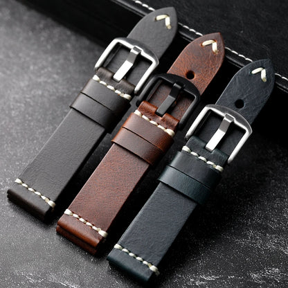 Handmade Vintage Calfskin Watch Strap for Men, Brown and Blue Strap, Soft Strap, Oil-Resistant, 18mm, 19mm, 20mm, 21mm, 22mm, 24mm