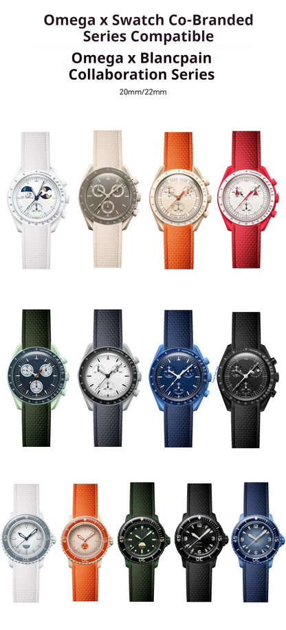 CTS FKM 橡胶表带，适用于 20mm Swatch X Omega Moonswatch / 22mm Swatch X Blancpain，男女通用柔软防水替换表带