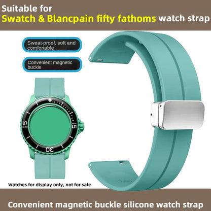 Cinturino in silicone morbido da uomo e donna, per Swatch, Blancpain Fifty Fathoms, Five Ocean, blu, arancione, verde, grigio, strumento, marca Co, 22mm