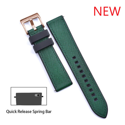 Bracelet de montre FKM, nouveau Design, 20mm 22mm, libération rapide, hybride, caoutchouc fluoré, cuir, FPM, doux et Durable, unisexe