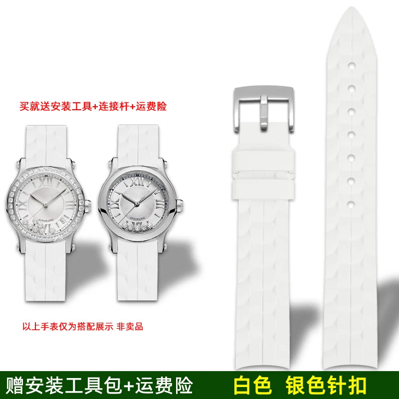 Montre Chopard Happy Diamond avec bracelet en silicone pour femme, bracelet de montre en caoutchouc étanche 15mm 18mm