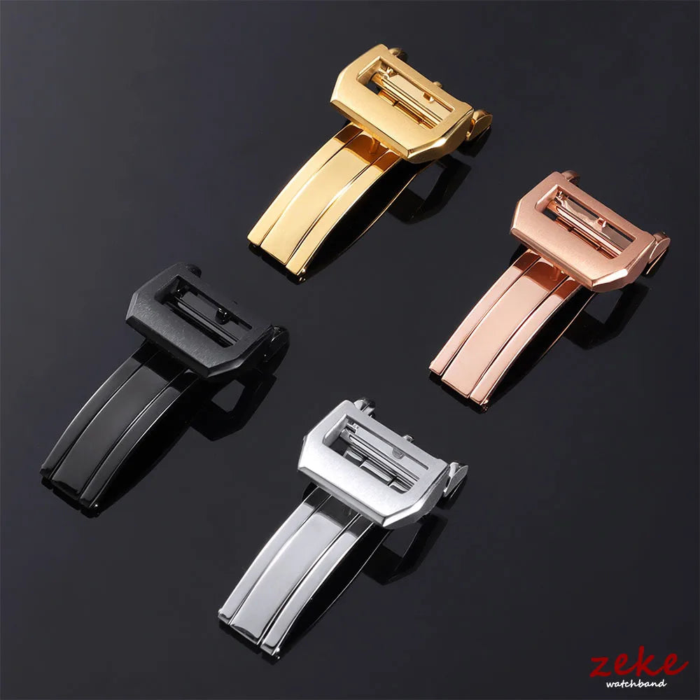 Silberne, goldene, schwarze oder rosafarbene Edelstahl-Faltschließe für IWC Pilot Portuguese Leder-Uhrenarmband, 18 mm Faltschließe