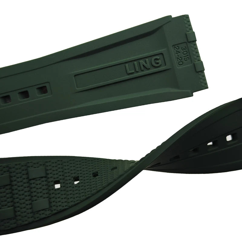 Natural Bubber watch strap 24mm, for Breitling Chronomat B01, black, green, blue, brown, soft fluorinated Silicone, 22mm