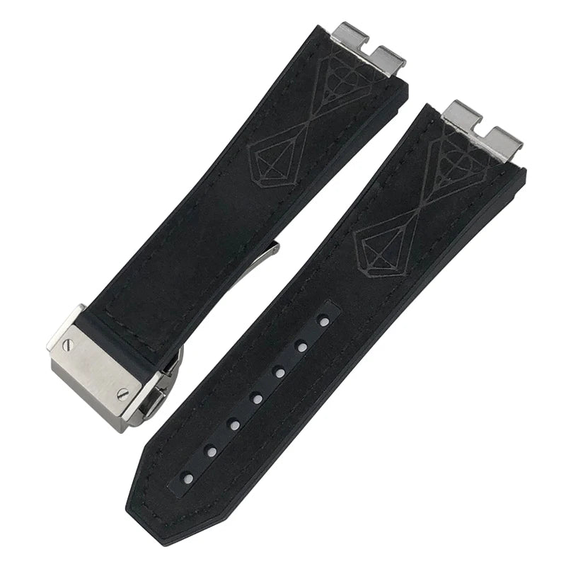 Cinturino per orologio in vera pelle di alta qualità a sgancio rapido da 27 mm per Hublot Big Bang 411, cinturino in pelle bovina con fibbia deployante da uomo