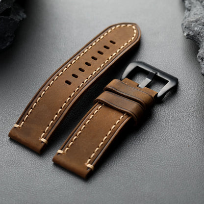 Handmade first layer cowhide watch strap, 20, 22, 23, 24MM, vintage brown leather watch band, suitable for men's watches