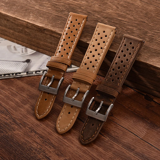 Breathable Cowhide Watch Strap, 18mm 20mm 22mm, Matte Oil Wax Band, Universal Accessories for Men and Women.