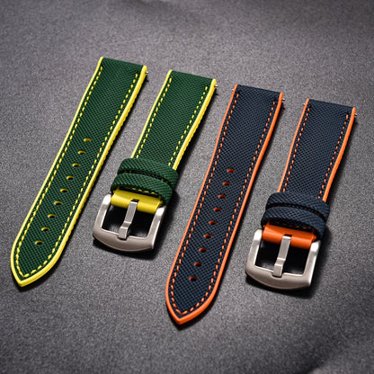 Cinturino per orologio universale in gomma FKM 18/20/22/24 mm, impermeabile, a sgancio rapido, in tela di vela e pelle, per Longines, Seiko, Omega, IWC