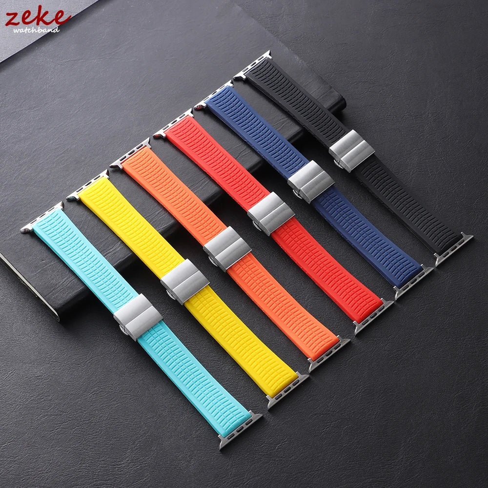 Bracelet de caoutchouc de luxe pour Apple Watch, 46mm 45mm 44mm 42mm, pour Iwatch Ultra 2 1 49mm série 10 9 8 7 Se 6 5 Se