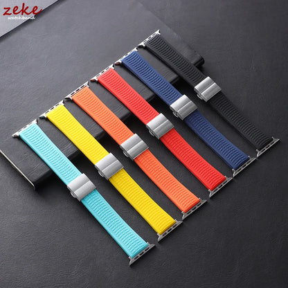 Bracelet de caoutchouc de luxe pour Apple Watch, 46mm 45mm 44mm 42mm, pour Iwatch Ultra 2 1 49mm série 10 9 8 7 Se 6 5 Se