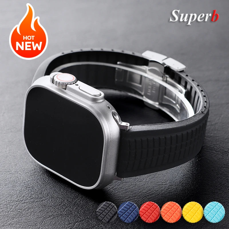 Rubber band for Apple Watch, 46mm 45mm 44mm 42mm, for Iwatch Ultra 2 1 49mm Series 10 9 8 7 Se 6 5 Se, Luxury strap