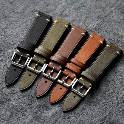 Genuine Leather Bracelet for Men, Handmade, Italian Head, Vintage Style, 18 19 20 21 22MM, Black, Brown, Grey, Green