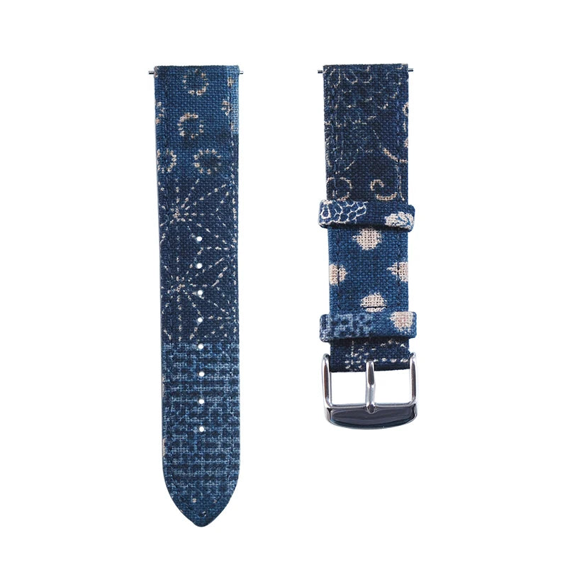 Cinturino per orologio giapponese Vintage Indigo BORO a sgancio rapido da 18, 20, 22 mm