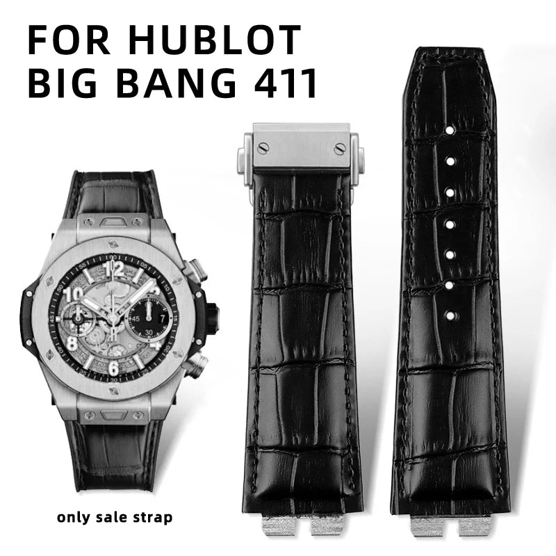 Cinturino per orologio in vera pelle bovina per Hublot, cinturino a sgancio rapido, cinturino nero, cinturino per serie Big Bang 411, alta qualità, 27mm
