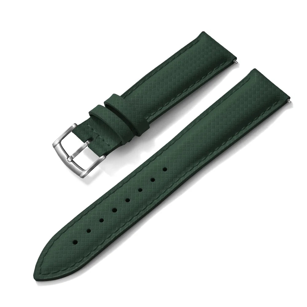 STAPELP – Fabric Sailcloth Strap, 18mm, 19mm, 20mm, 22mm, Top FKM + Leather Base, Textured Rubber Watch Straps, Quick Release Pin Buckle