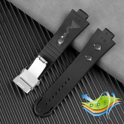 Rubber and silicone watch strap for diving sports, watch band, raised mouth, stainless steel, has a clasp, ORIS 7730 and 7740 series, 24x12mm