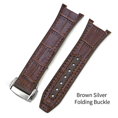 Concave Rubber Cowhide Watch Band, Silicone Leather Watch Strap, Special for Omega Constellation Foldover Structure, 25mm * 14mm
