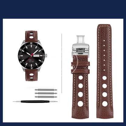 Ремешок для часов Tissot T-Sport PRS 516 T044.430.A / T044.417.A, 20 мм, из воловьей кожи с изогнутым креплением и застежкой-бабочкой