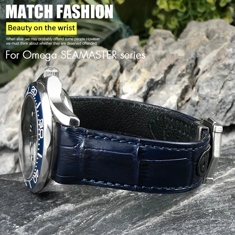 Genuine Cowhide Leather Watch Strap, 19mm 20mm 21mm, for Omega Seamaster 300 DE VILLE AT150 Moonswatch, Calfskin Watch Band