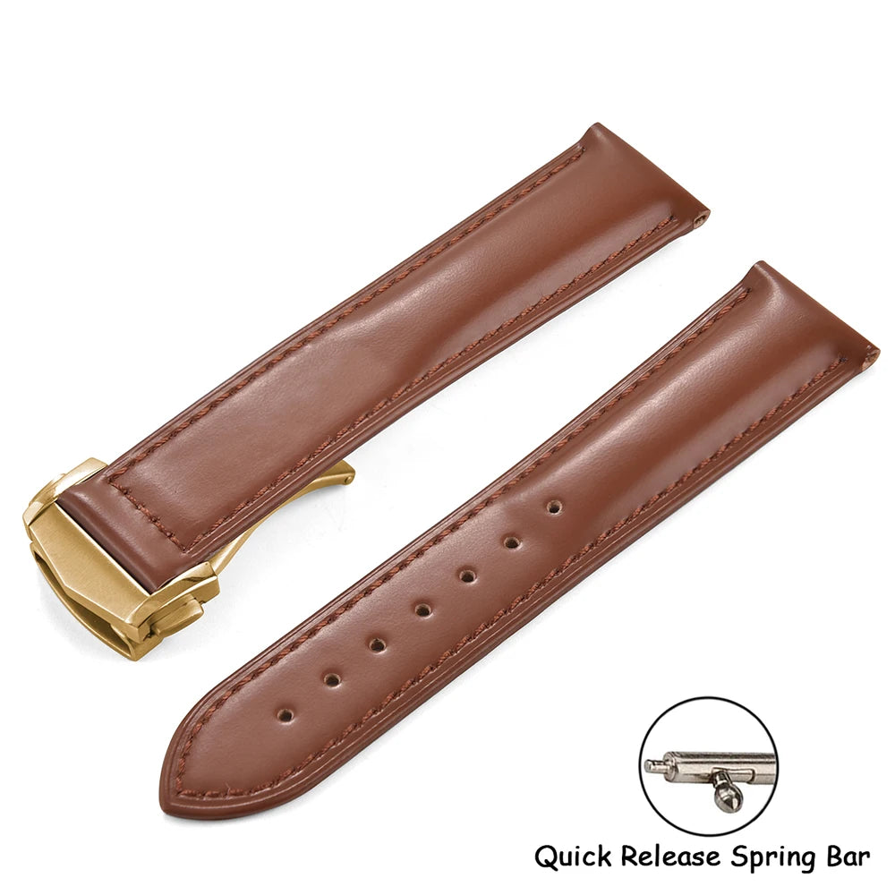 Bracciale in pelle bovina con chiusura deployante 19mm 20mm 21mm 22mm per Omega Couturier cinturino universale in pelle accessori orologio da uomo