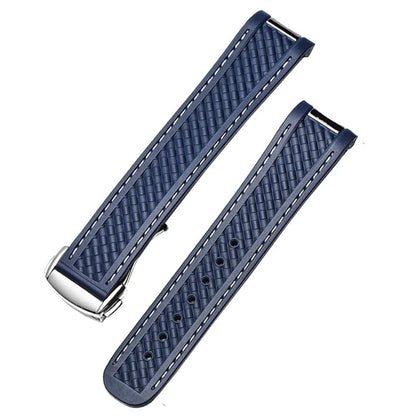Rubber Watch Strap for Omega AT150 Seamaster 300 AQUA TERRA Dive Watch Straps Black Blue Silicone Watchband 20mm