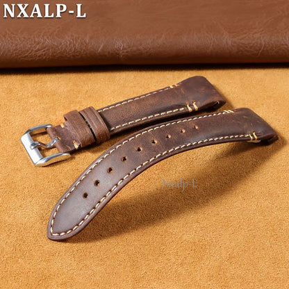 High Quality Oiled Cowhide Leather Watch Strap 20mm 22mm Curved End Handmade for Omega, Rolex, Universal Bracelet