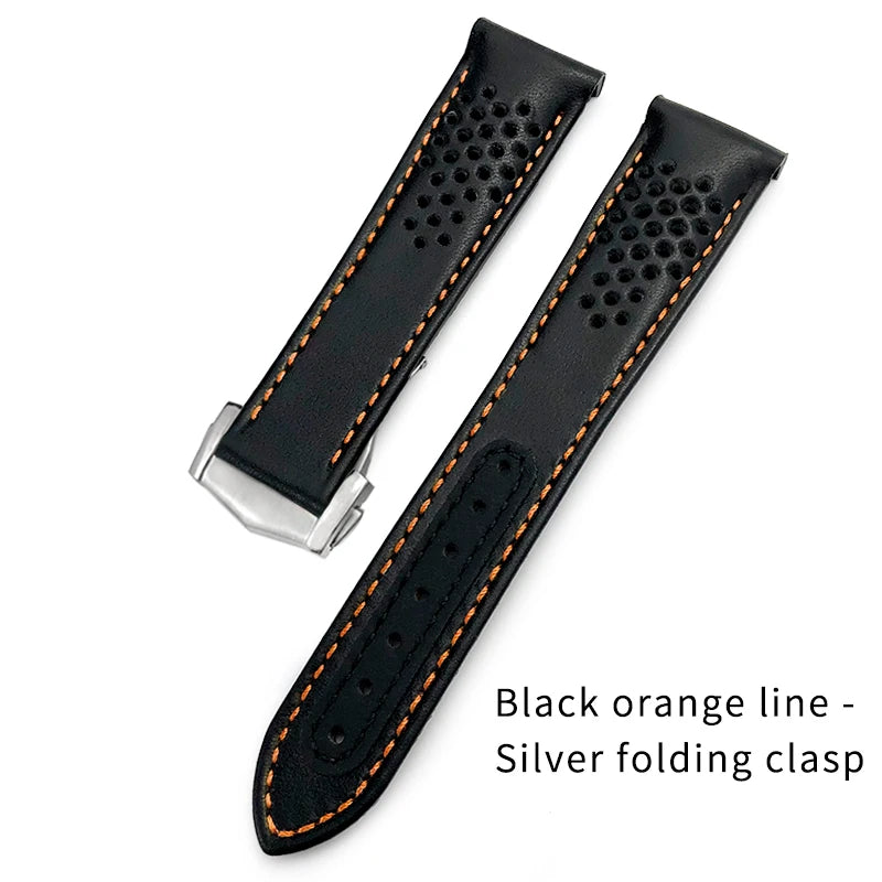 Bracelet de montre en cuir à extrémités courbes, 20mm 21mm, adapté à Omega Seamaster 300 Planet Ocean 600 AT150 Speedmaster, bracelet de montre à boucle pliante