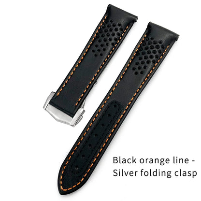 Bracelet de montre en cuir à extrémités courbes, 20mm 21mm, adapté à Omega Seamaster 300 Planet Ocean 600 AT150 Speedmaster, bracelet de montre à boucle pliante