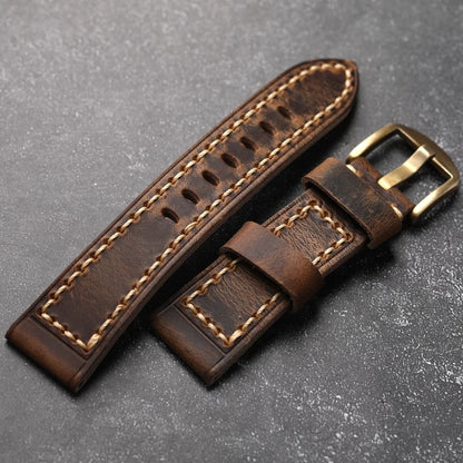Cinturino per orologio in pelle bovina da uomo, fatto a mano, primo strato, 20 21 22 24 26MM, Vintage, bronzo, spesso, stile vintage