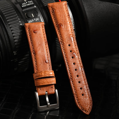 High-end luxury ostrich leather watch band, soft brown black leather strap 18 19 20 21 22MM, retro style handmade men's watch strap