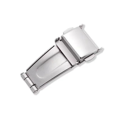 Unisex watch clasp in silver stainless steel, double push button folding strap buckle for wristwatch accessories