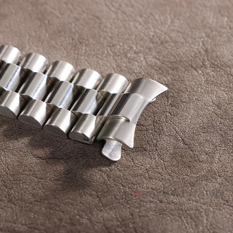 Bracelet en métal massif de 20mm pour bracelet en acier inoxydable à extrémité incurvée Rolex pour boucle présidentielle Oyster pour hommes argent or