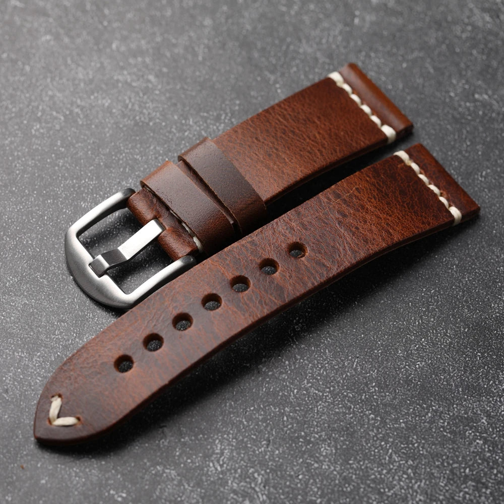 Handmade Vintage Calfskin Watch Strap for Men, Brown and Blue Strap, Soft Strap, Oil-Resistant, 18mm, 19mm, 20mm, 21mm, 22mm, 24mm