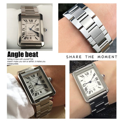 Cinturino sottile in acciaio inossidabile di alta qualità, 20mm, per Cartier Solo Santos Tank, braccialetti da uomo e donna, solido, accessori