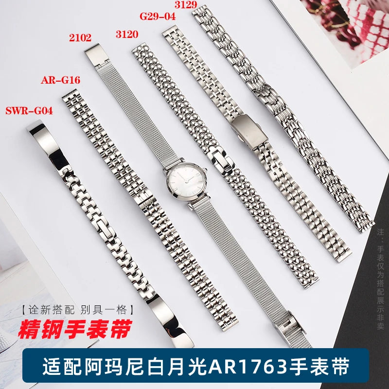 6mm 8mm 10mm 12mm 14mm 16mm Ladies Stainless Steel Buckle Mesh Watch Band Ultra-Thin Steel Bracelet Small Size Chain Width