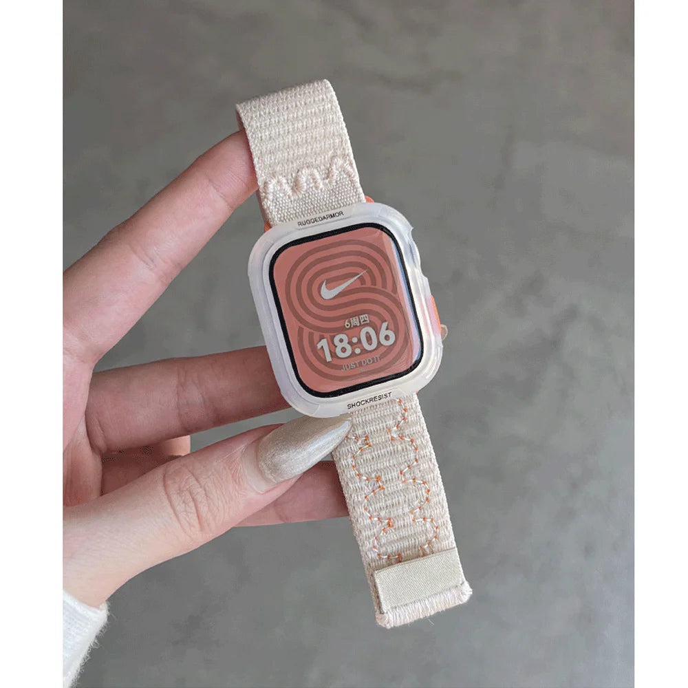 Coque en silicone + bracelet pour Apple Watch Series 11 10 9 8 7 45mm 41 Band SE 6 5 4 44 40mm, bracelet en nylon correa pour iWatch Ultra 49mm