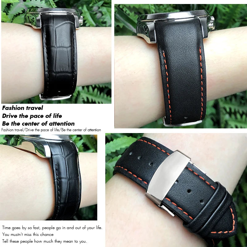 22mm 23mm 24mm Genuine Leather Watch Band Curved End Replacement For Tissot T035 Butterfly Buckle Steel Calfskin Leather Strap Bracelets