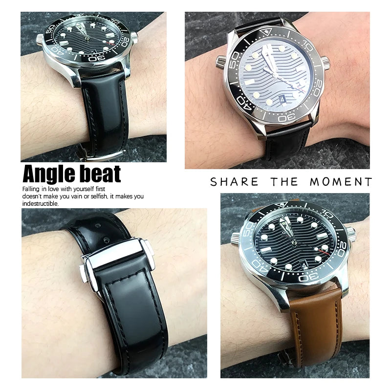 Bracelet de montre en cuir de haute qualité 19mm 20mm 22mm 21mm pour Omega Seamaster 300 De Ville AT150 Moonswatch Speedmaster