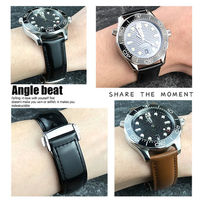 Bracelet de montre en cuir de haute qualité 19mm 20mm 22mm 21mm pour Omega Seamaster 300 De Ville AT150 Moonswatch Speedmaster